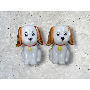 Lefton White Dog Pepper Shakers Set of 2 EUC Made in Korea Vintage Retro Puppy